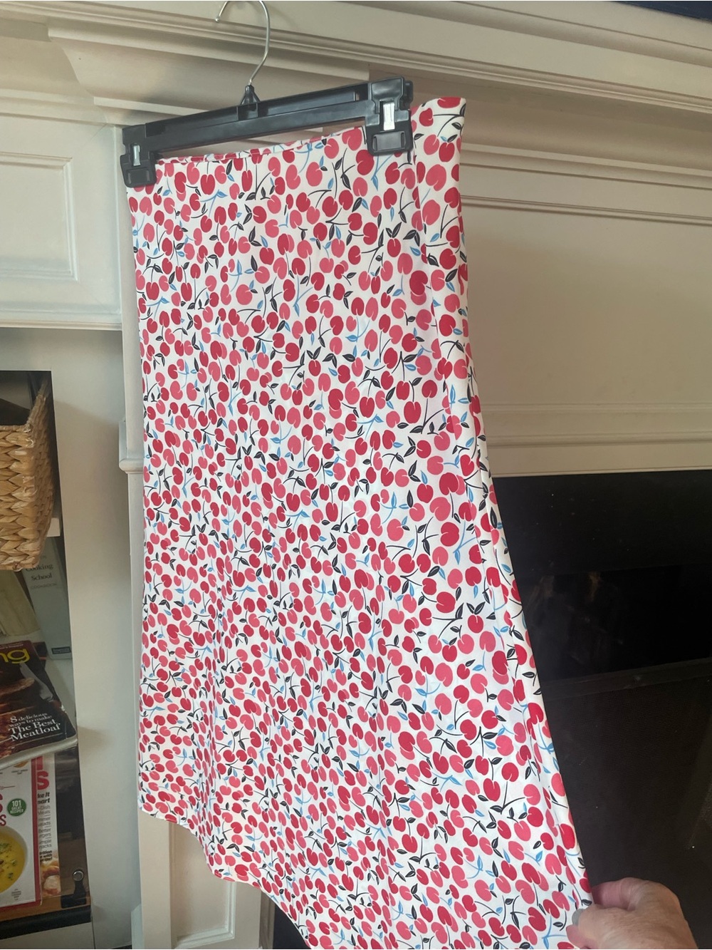 LOFT White A-Line Skirt with Red Cherry Print